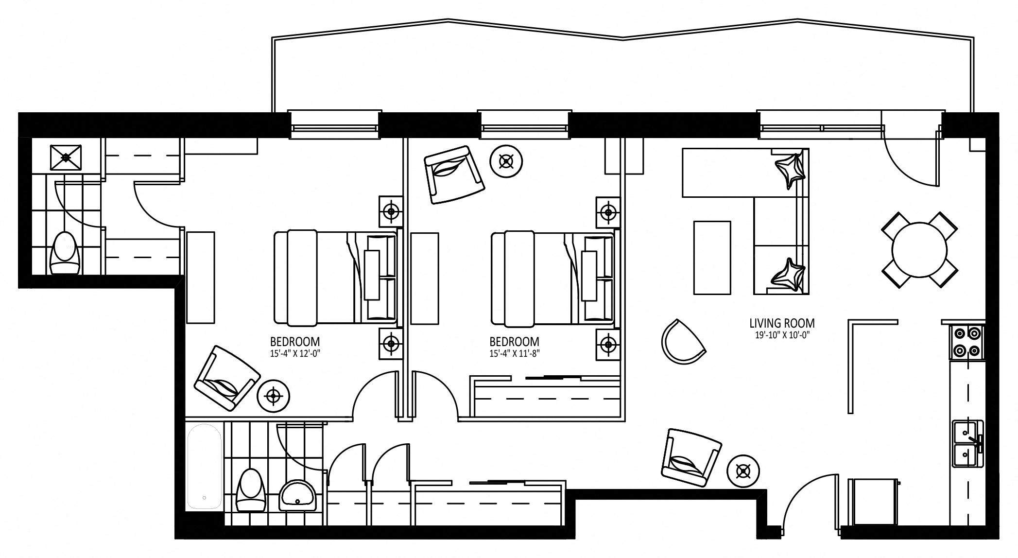 Floor plan for 2 beds, 1.5 baths, 1080 sqft
